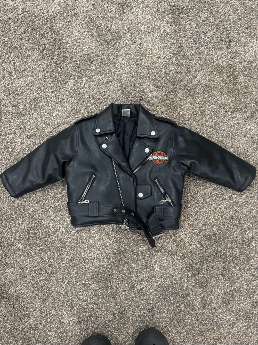 Harley-Davidson Kids Black Moto-Style Biker Jacket with Orange Patch